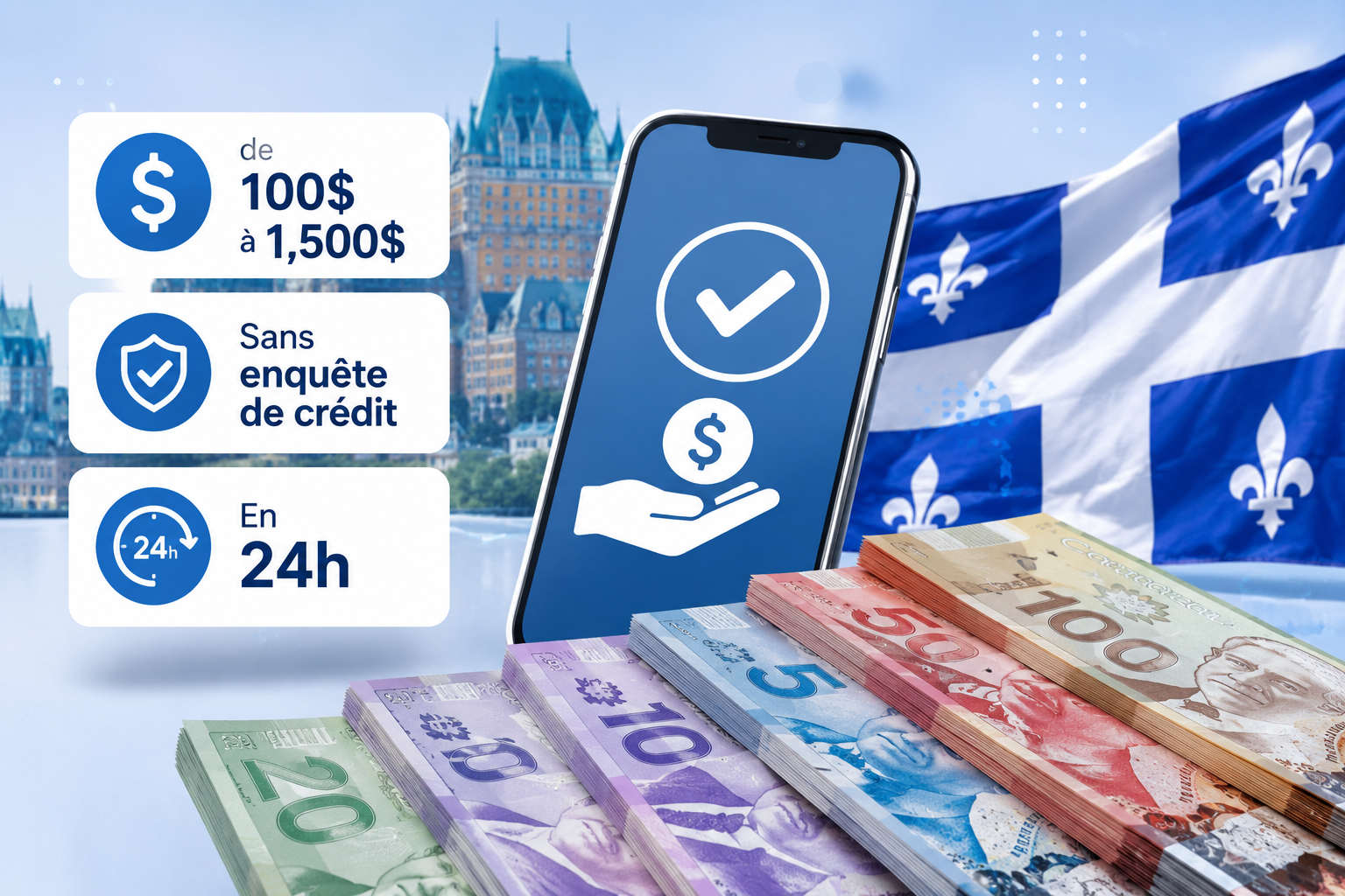 Prêt d'argent au Québec - de $100 à $1,500, sans enquête de crédit, en 24h